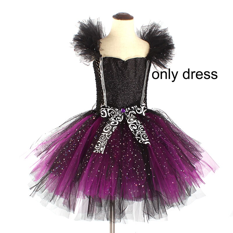 Dark Fairy Witch Tutu Dress with Horns and Wings Sparkly Dress