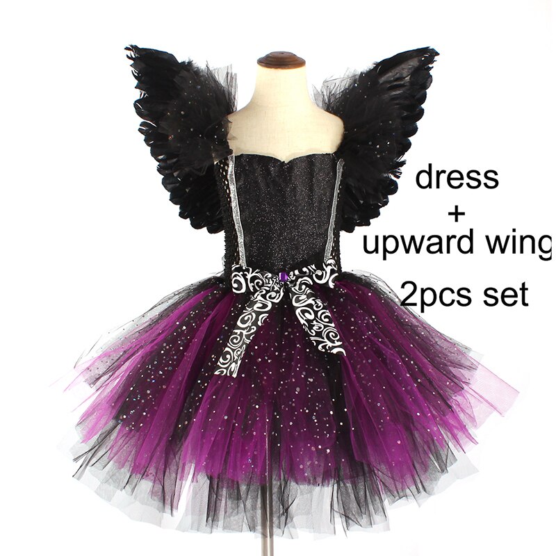 Dark Fairy Witch Tutu Dress with Horns and Wings Sparkly Dress