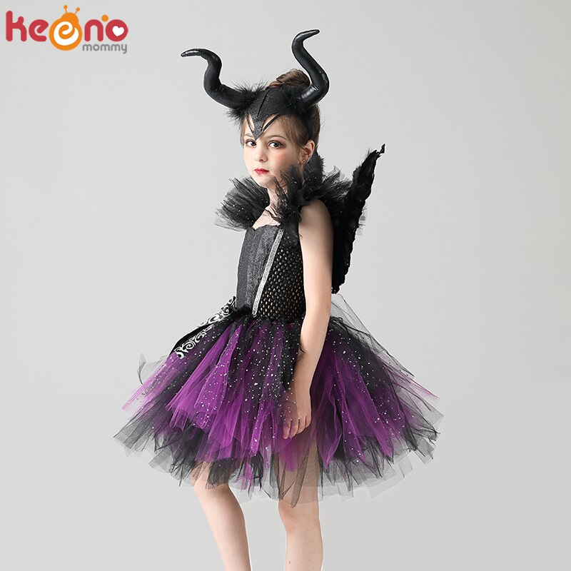 Dark Fairy Witch Tutu Dress with Horns and Wings Sparkly Dress