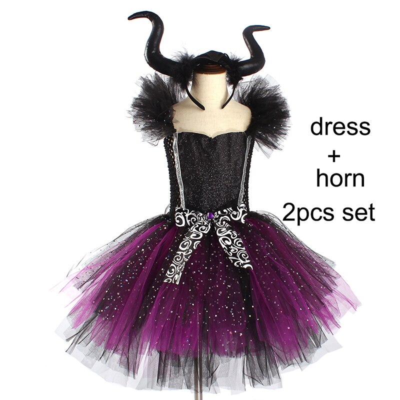 Dark Fairy Witch Tutu Dress with Horns and Wings Sparkly Dress