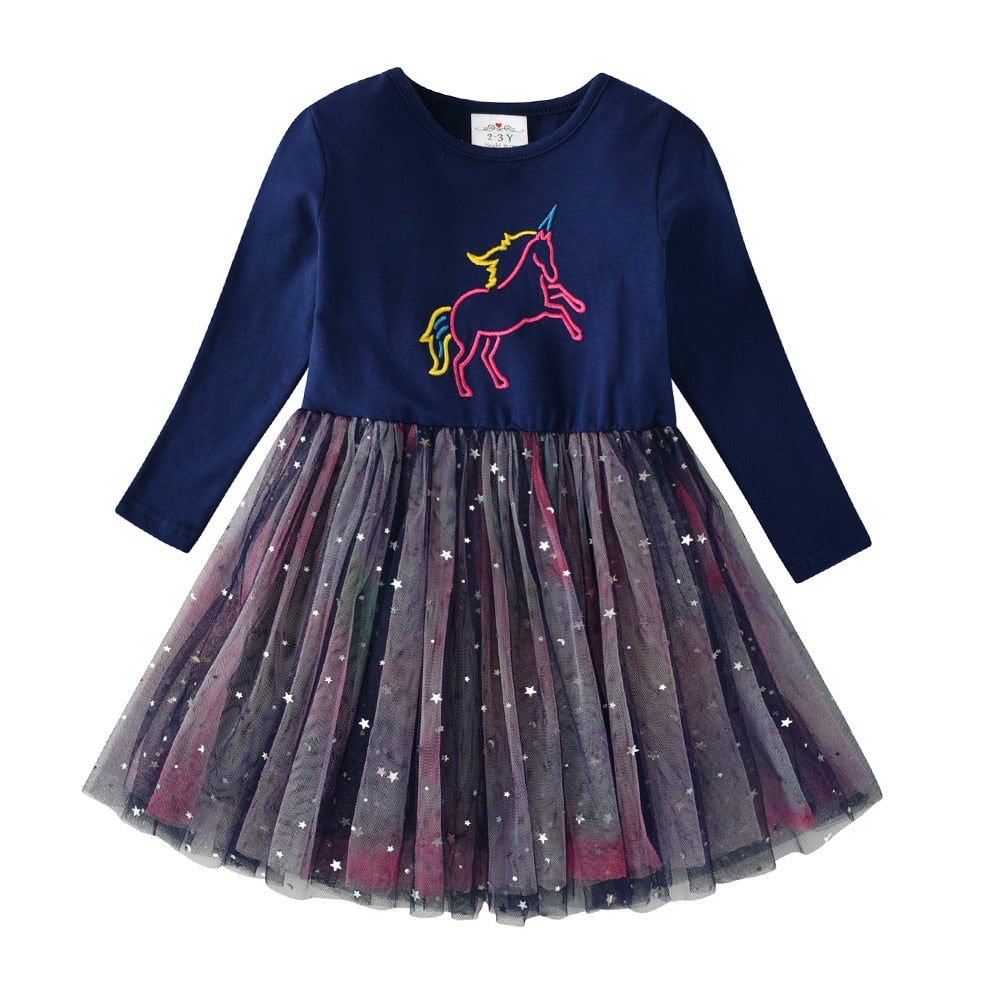 Unicorn  Autumn Long Sleeve Dark Gauze Skirt Dress