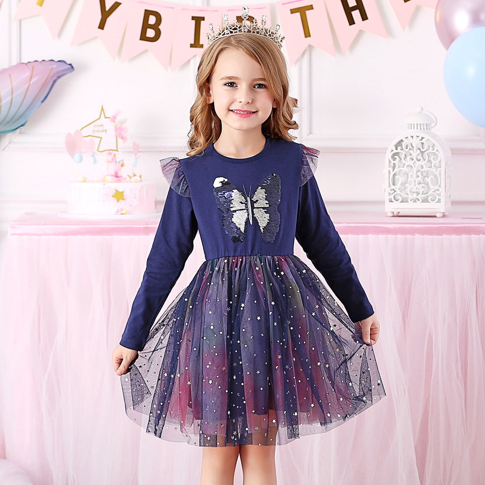 Unicorn  Autumn Long Sleeve Dark Gauze Skirt Dress