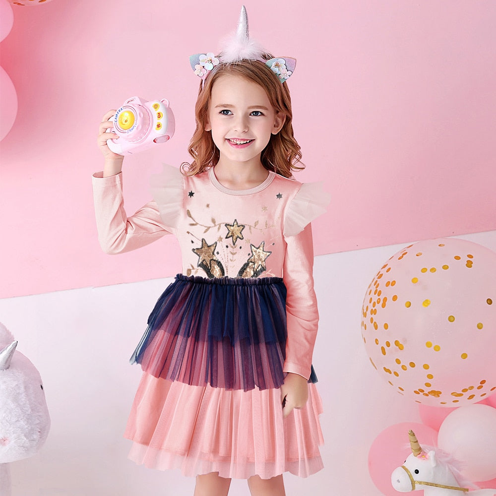 Unicorn  Autumn Long Sleeve Dark Gauze Skirt Dress