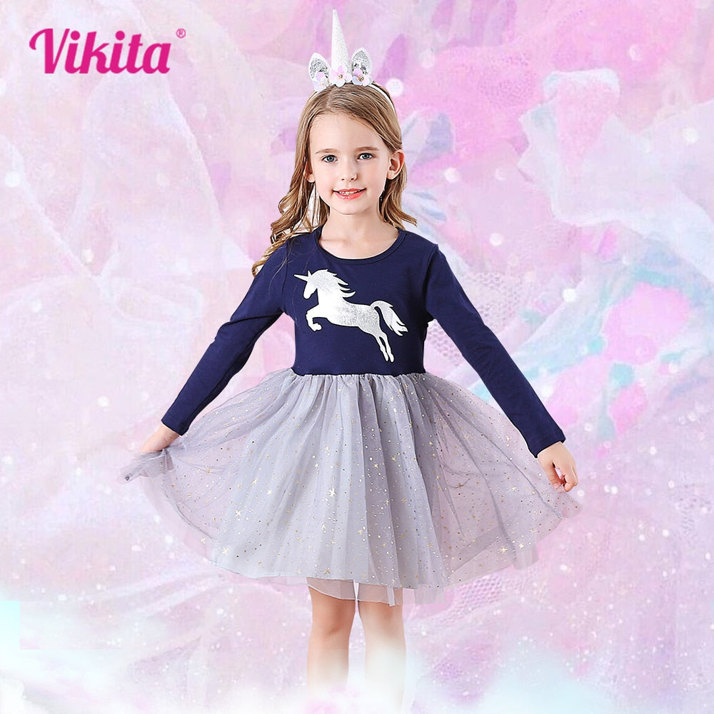 Unicorn  Autumn Long Sleeve Dark Gauze Skirt Dress