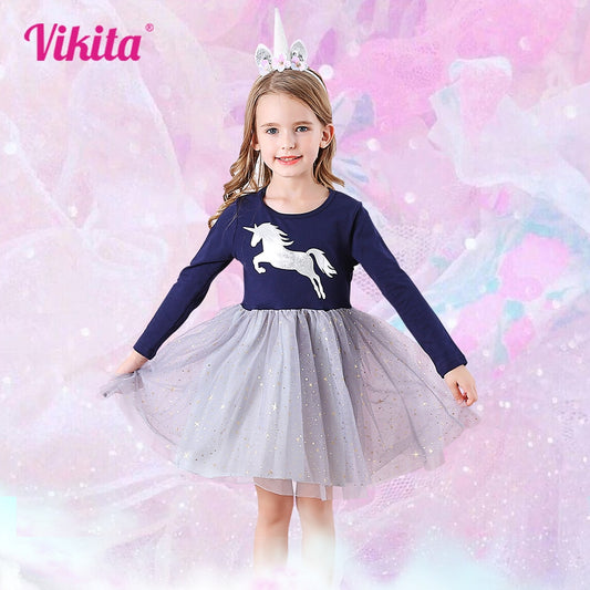 Unicorn  Autumn Long Sleeve Dark Gauze Skirt Dress