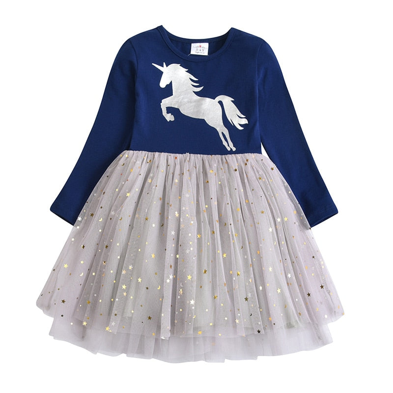 Unicorn  Autumn Long Sleeve Dark Gauze Skirt Dress