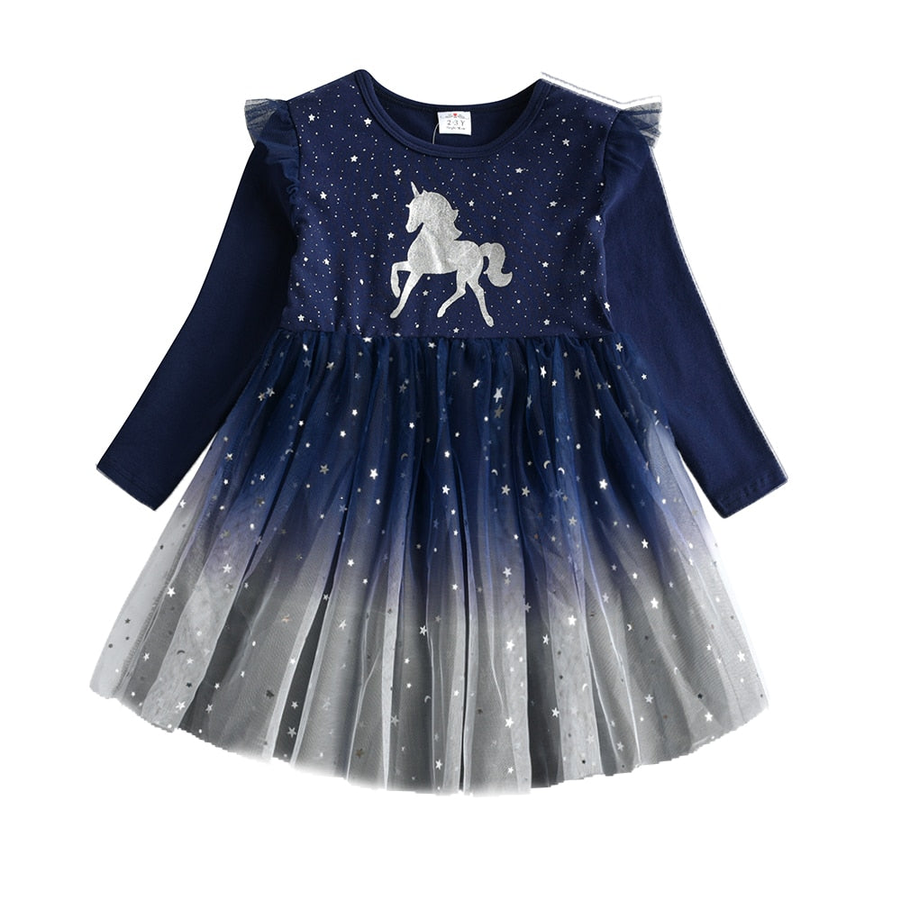 Unicorn  Autumn Long Sleeve Dark Gauze Skirt Dress