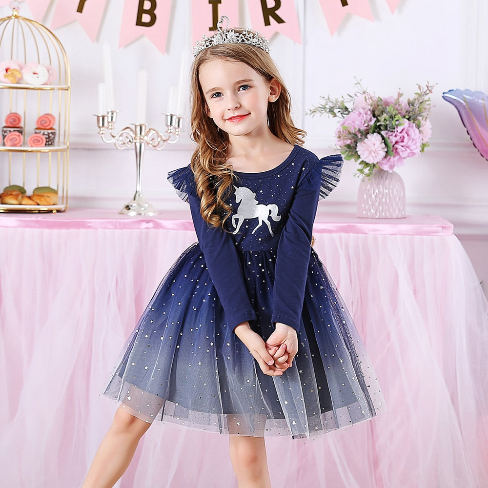 Unicorn  Autumn Long Sleeve Dark Gauze Skirt Dress